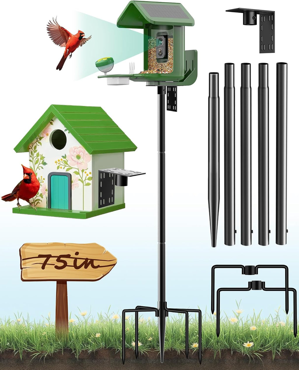 Bird Feeder Pole – 75 Inch Height Bird House Pole with 1-Inch Dia Heavy Duty for Birdfeeders, Feeding Stand with
