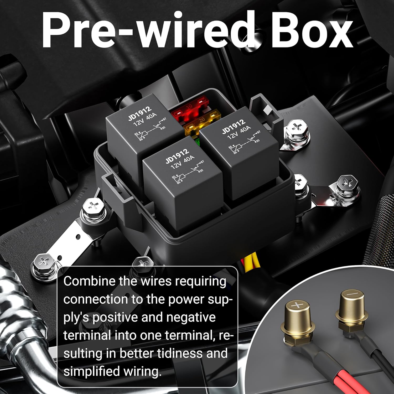 12V 3 Way Waterproof Relay Box Pre-Wired Fuse and Relay Box 3x4 Pin 40A Relay and 3 ATC/ATO Blade Fuse for Automotive