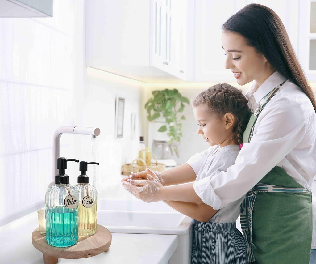 2PACK 18Oz Simple Glass Soap Dispensers with Black Rust Proof Pump | Refillable Kitchen soap Dispenser with Vertical