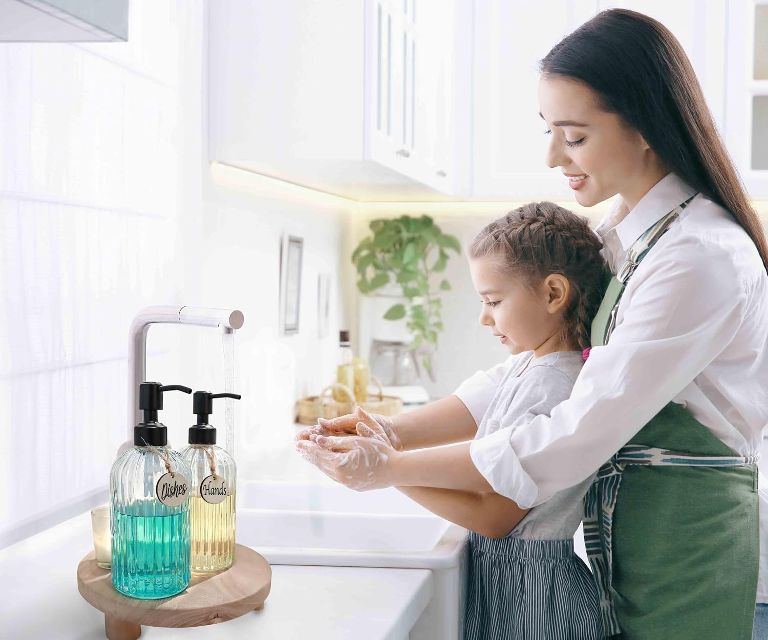 2PACK 18Oz Simple Glass Soap Dispensers with Black Rust Proof Pump | Refillable Kitchen soap Dispenser with Vertical