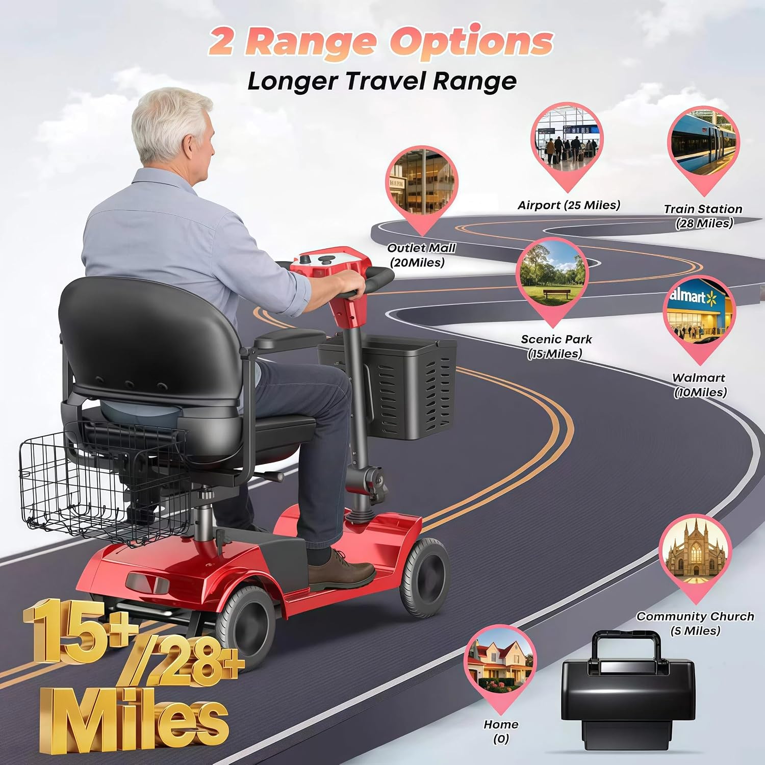 Mobility Scooters for Seniors, Foldable 4 Wheel Powered Scooters