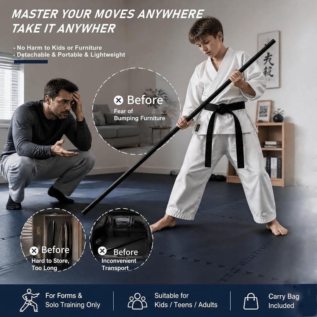 Collapsible Bo Staff 4ft & 6ft Detachable Foam Training Staff – Lightweight with Carry Bag, Safe Non-Slip Thickened