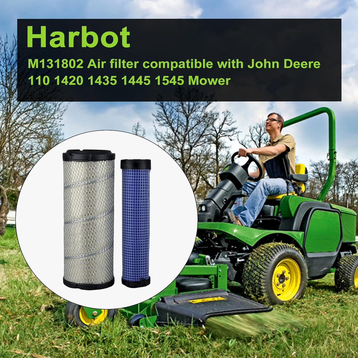 M131802 Outer Air Filter with M131803 Inner Filter for John Deere