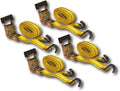 (R) 4PC 1-1/2" x 15 ft Heavy Duty Ratchet Cargo Tie Down Straps 3000lbs Dual J-Hooks (Yellow)