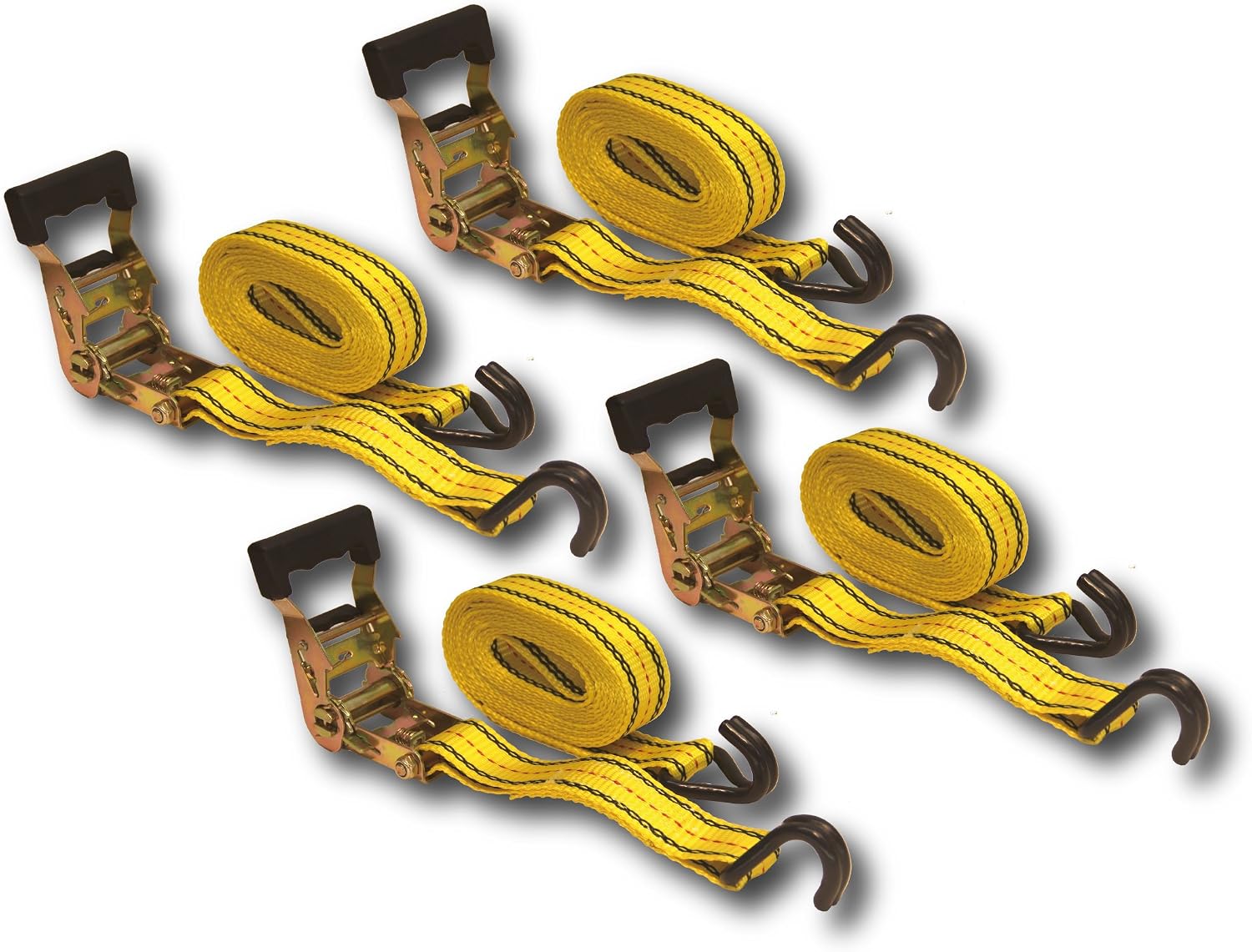 (R) 4PC 1-1/2" x 15 ft Heavy Duty Ratchet Cargo Tie Down Straps 3000lbs Dual J-Hooks (Yellow)