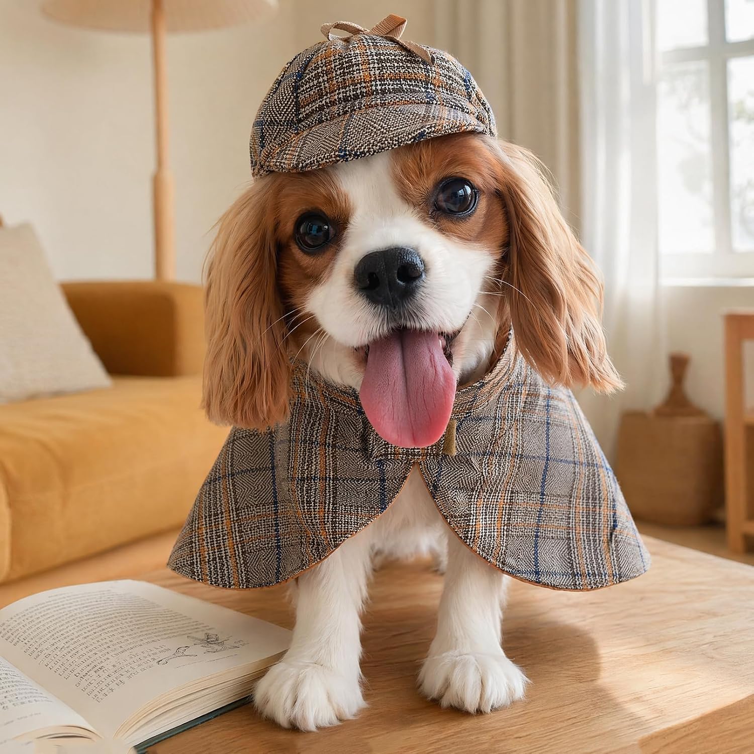 Pet Costume Set Dog Detective Cloak and Hat for Small Dogs Cats | Party Outfit for Halloween Cosplay Birthday Photo Prop