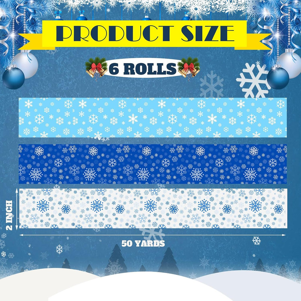 6 Rolls 50 Yard Decorative Packaging Tape, Snowflake
