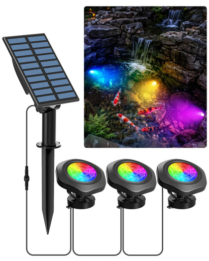 3-in-1 Solar Pond Lights IP68 Waterproof Multicolor