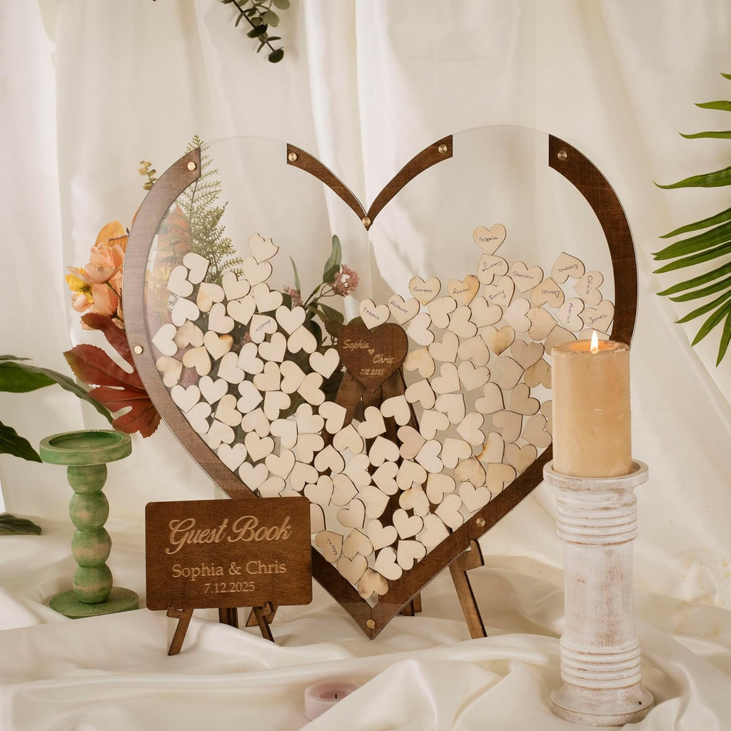 Personalized Wedding Guest Book Alternative - Wooden Tree of Life with Signature Leaves - Custom Name & Date