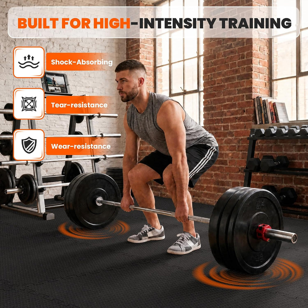 0.56" Thick 48 Sq Ft Rubber-Textured Gym Flooring for Home Gym