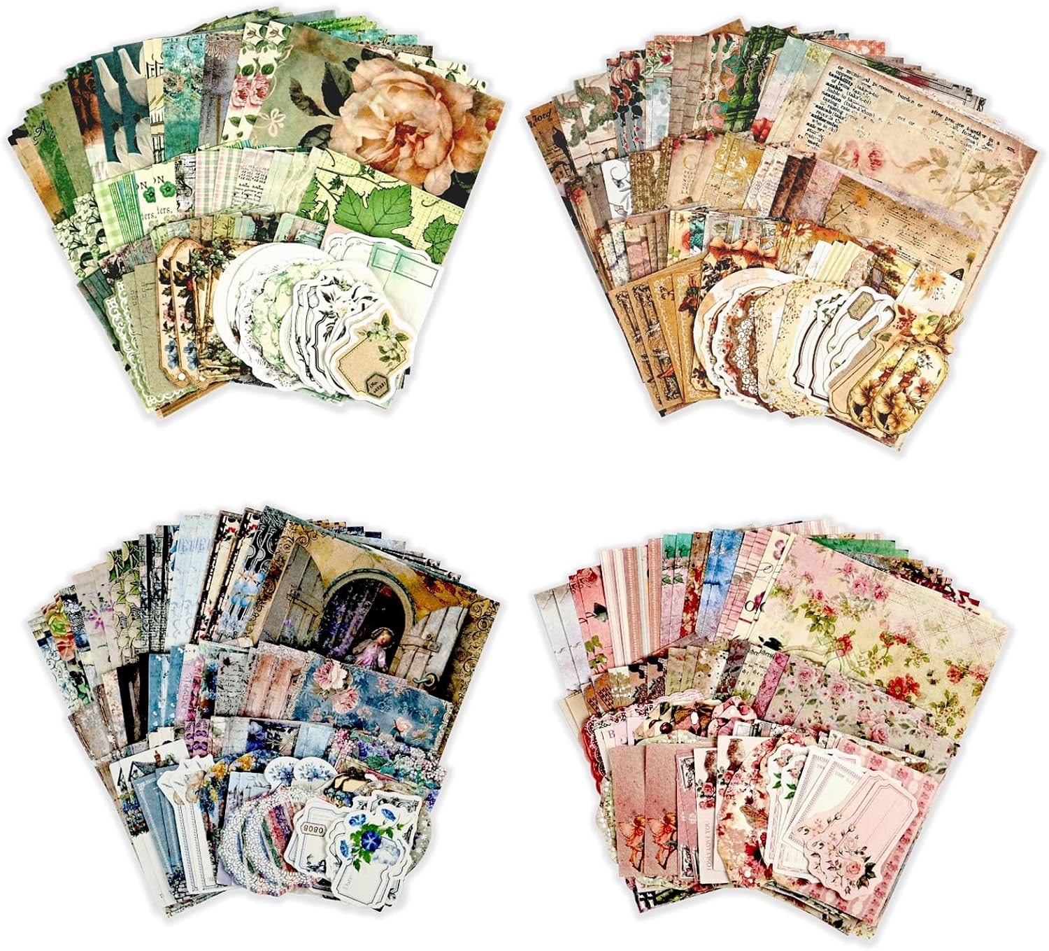 400Pcs Vintage Scrapbook Supplies Kit, Scrapbook Paper and Journaling Stickers Set, 4Pack Scrap Booking Kit for Junk