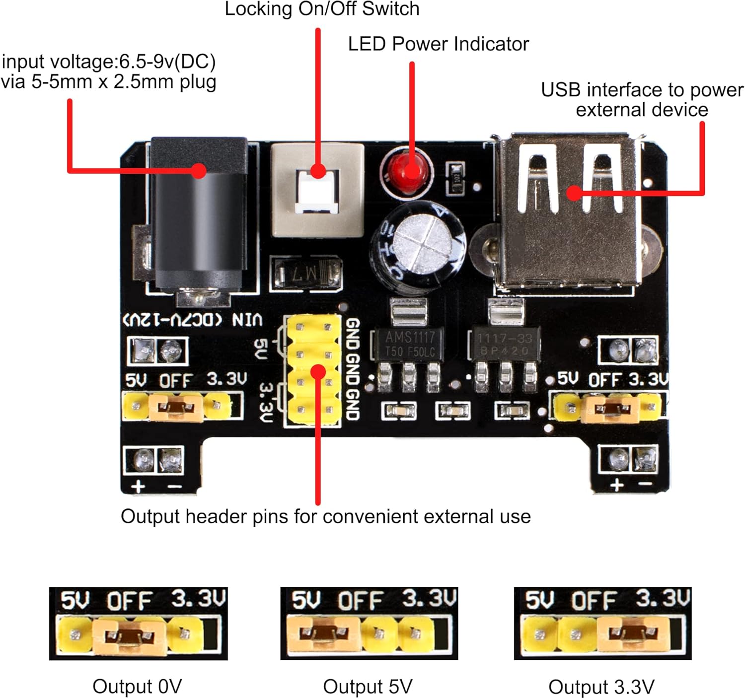 Electronics Component Kit with Breadboard Compatible with Arduino | Power Supply Module, Jumper Wires, Potentiometer