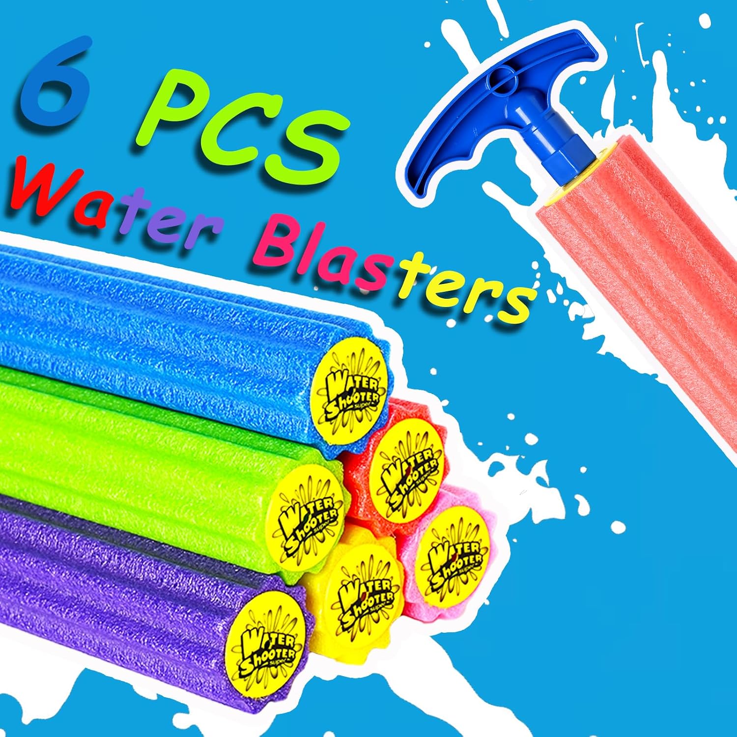 Water Blaster Soaker Guns, 6 Pcs Foam Water Squirters, Kids Adults Boy Girl Squirt Guns for Pool/Beach/Yard Play (Up