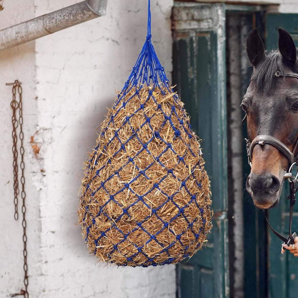 Slow Feed Hay Nets for Horses, 2 Pack, 40 Inch, 2 Inch Holes, Blue