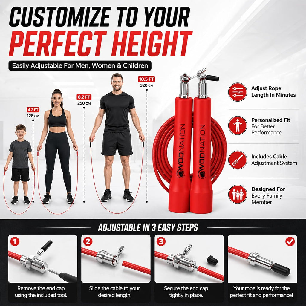Adjustable Speed Jump Rope For Men, Women & Children - Blazing Fast Fitness Skipping Rope Perfect for Boxing, MMA
