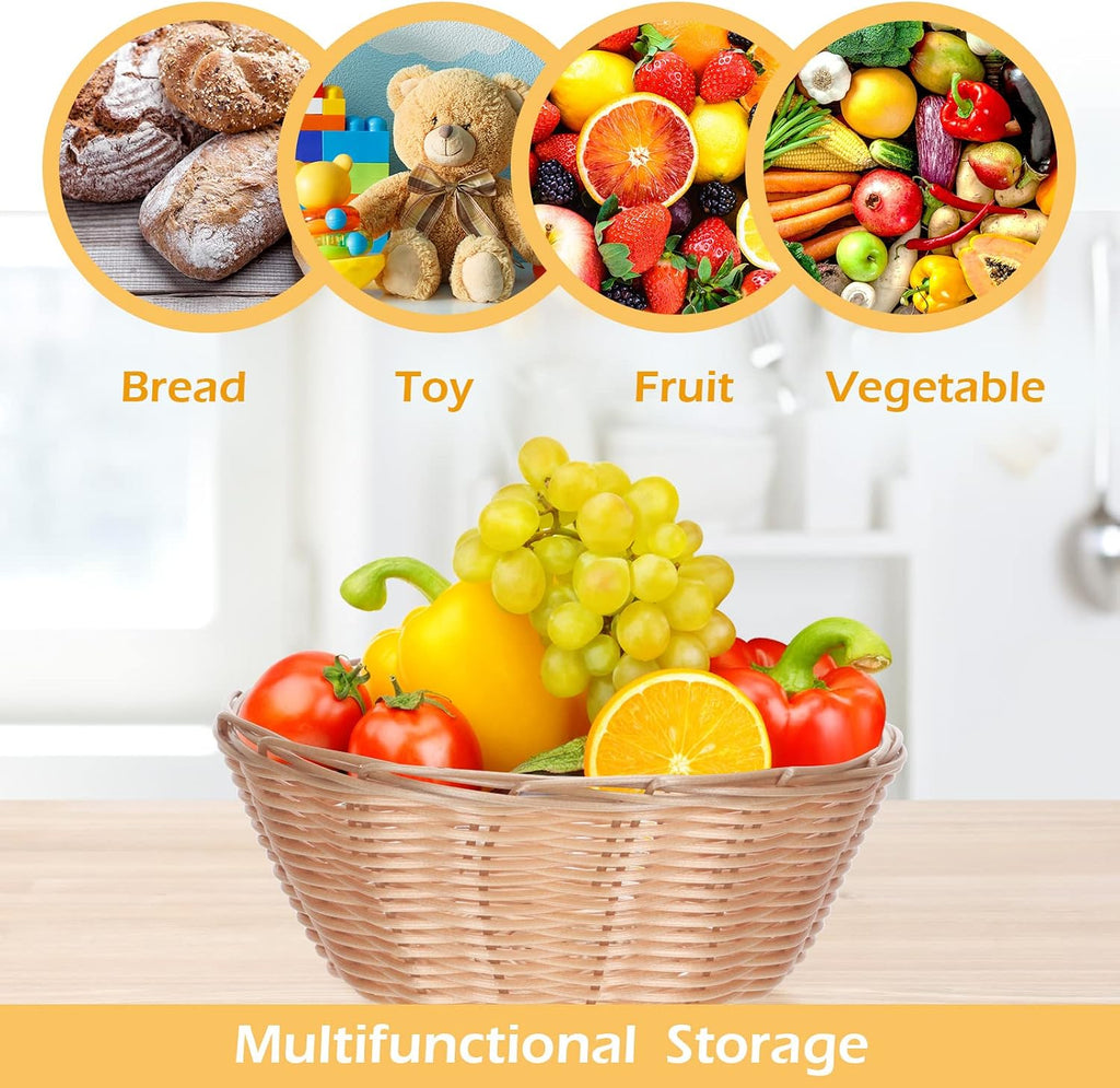 12 Pcs 7'' Woven Bread Baskets Bulk Plastic Round Woven Small Baskets for Gifts Empty Bread Serving for Food Fruit