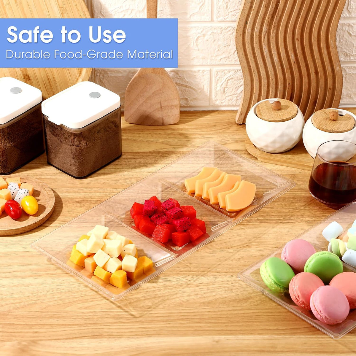 20pcs Clear 3 Section Serving Tray 15 x 7 in Plastic