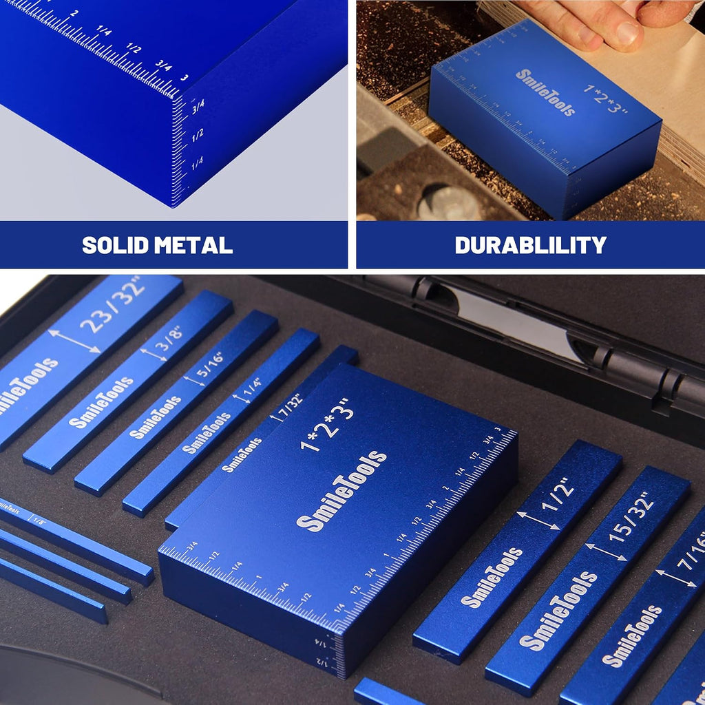 15PCS Inch Setup Blocks Woodworking Tools, Height Gauge Block Set