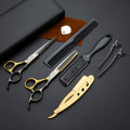 Black Gold Professional Hair Cutting Scissors - Stainless Steel Barber Thinning Shears - Multifunctional Straight and