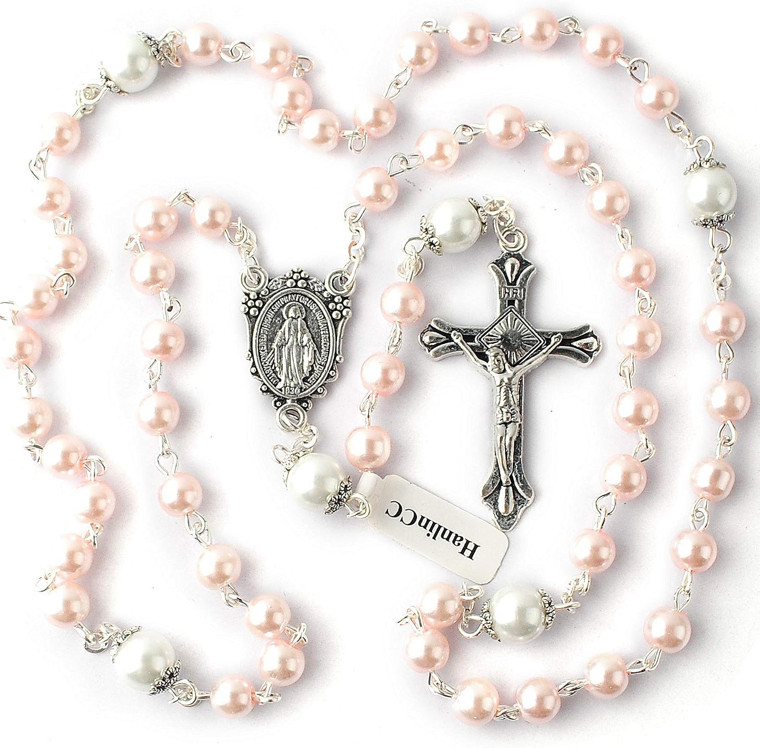 Catholic Miraculous Medal Rosary Glass Pearl Beads with Gift Box