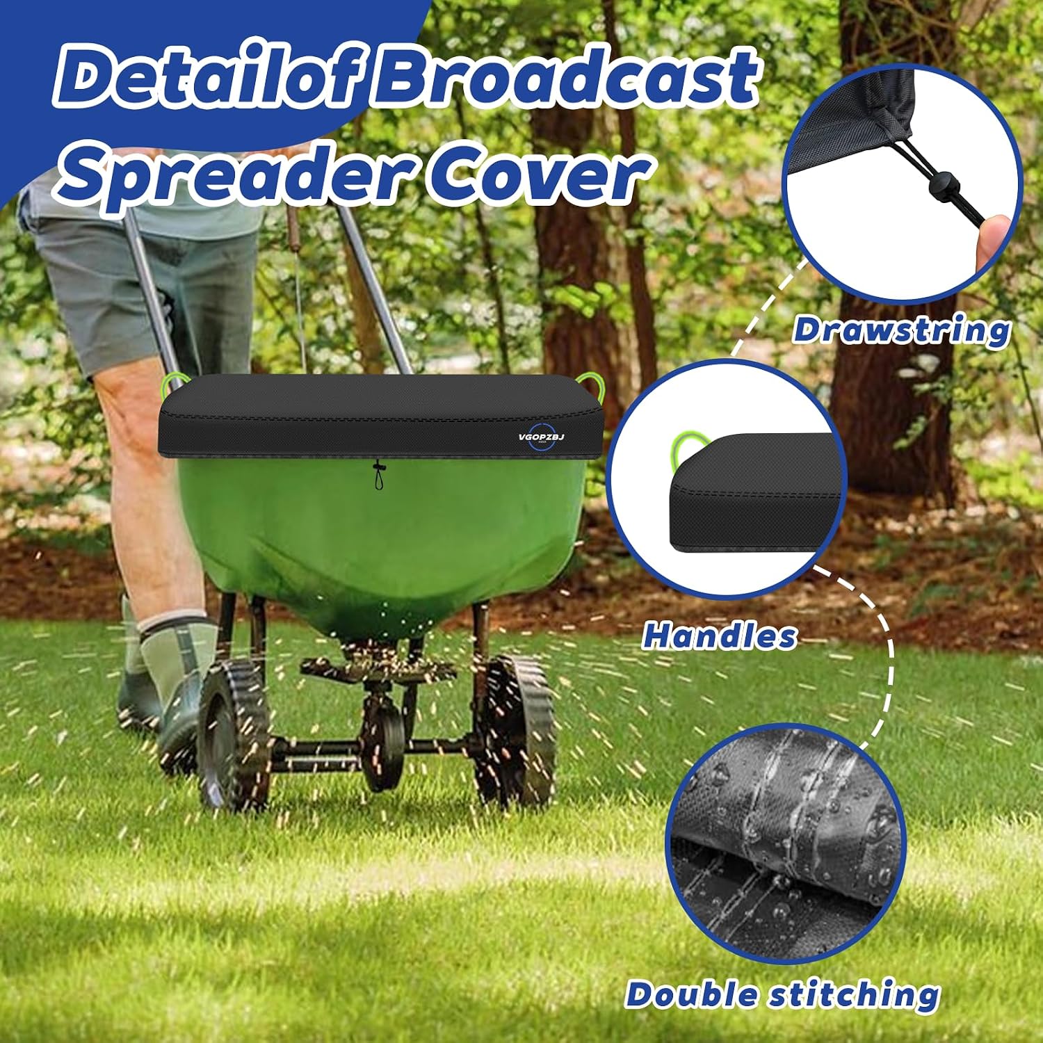Hopper Cover Waterproof, 600D Heavy Duty Oxford-Broadcast Spreader Covers for P20-5010&Agri-Fab 85lb - 100lb