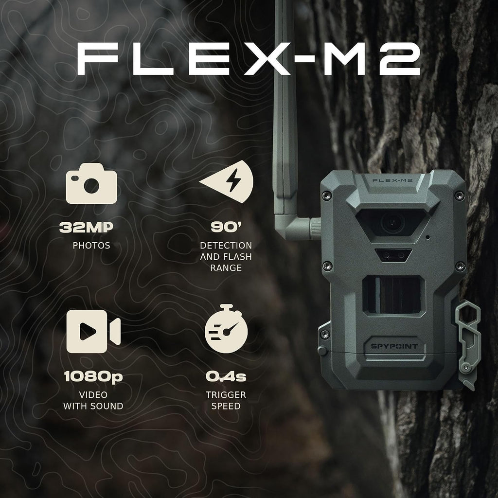 Flex-M2 Cellular Trail Camera | 1080p Videos + Sound, 32MP Photos, Latest Generation, Best Hunting Accessories, No