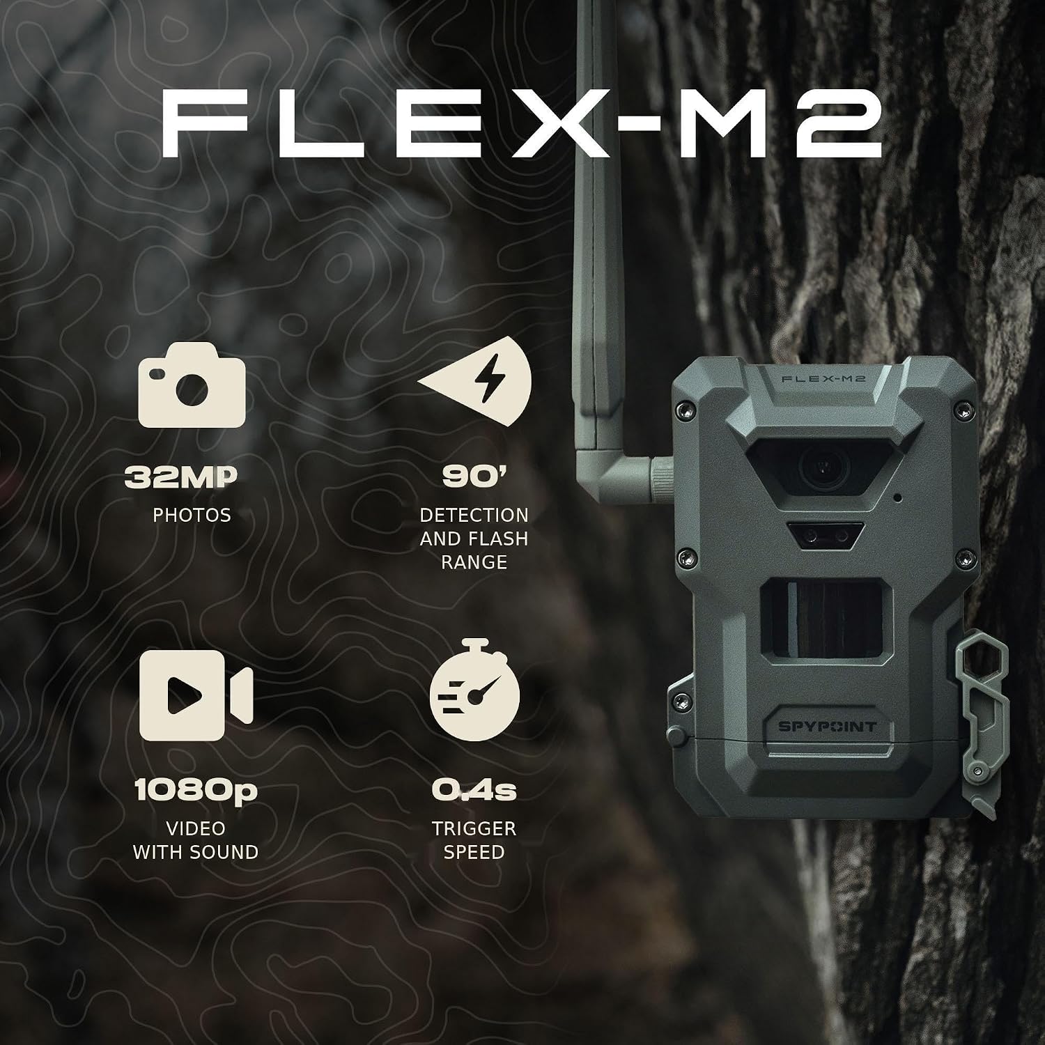 Flex-M2 Cellular Trail Camera | 1080p Videos + Sound, 32MP Photos, Latest Generation, Best Hunting Accessories, No
