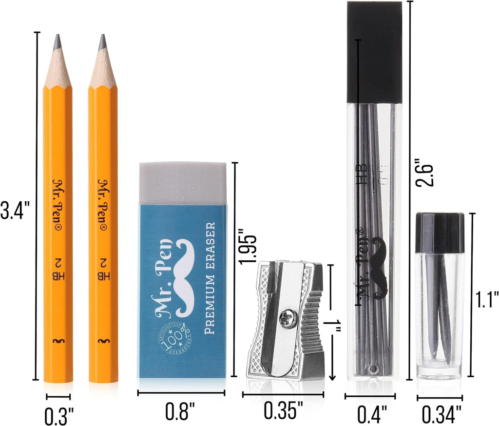 Professional Geometry Set, 15 pcs, Drafting Tools with Protractor | Compass, Metal Ruler, Triangles, Pens & Pencils