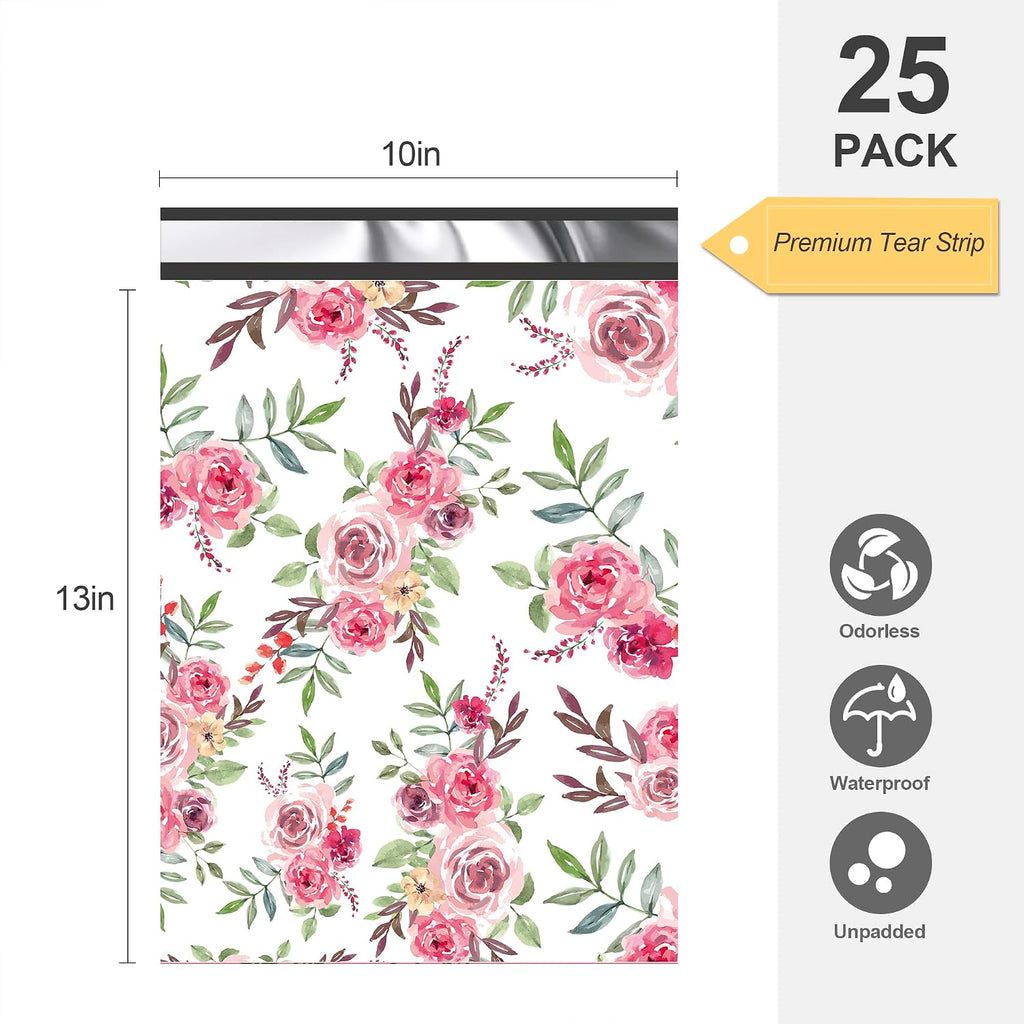 10x13 Boutique Poly Mailers 25 Pack, Floral Design