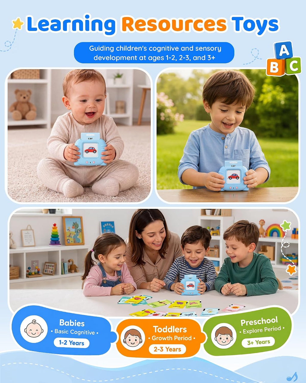 Talking Flash Cards for Toddlers 1-3, Upgraded 248 Sight Words Montessori Speech Therapy Toy, Autism Sensory