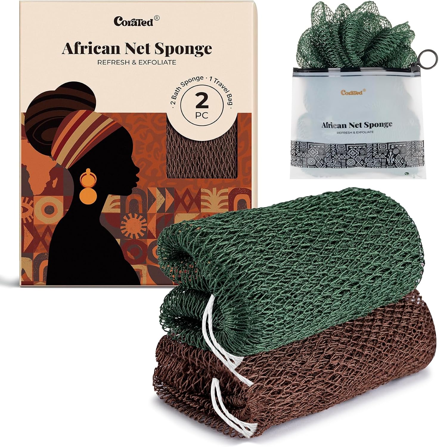 African Net Sponge Authentic, Shower Loofah Exfoliating Bath Sponge, Body Scrubber for Women and Men Daily Use Body