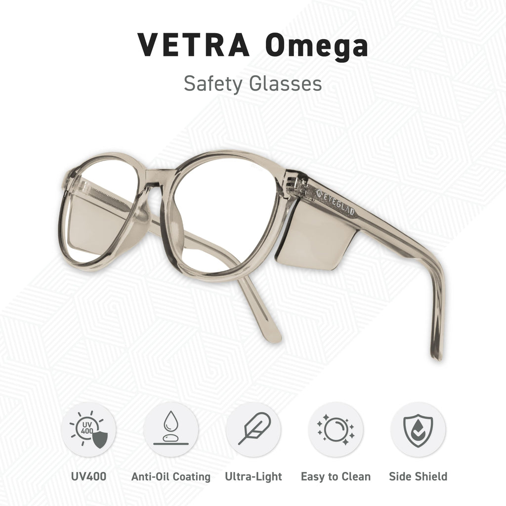 VETRA Omega Z87+ Safety Glasses Side Shield CP Frame (Cold Brew)