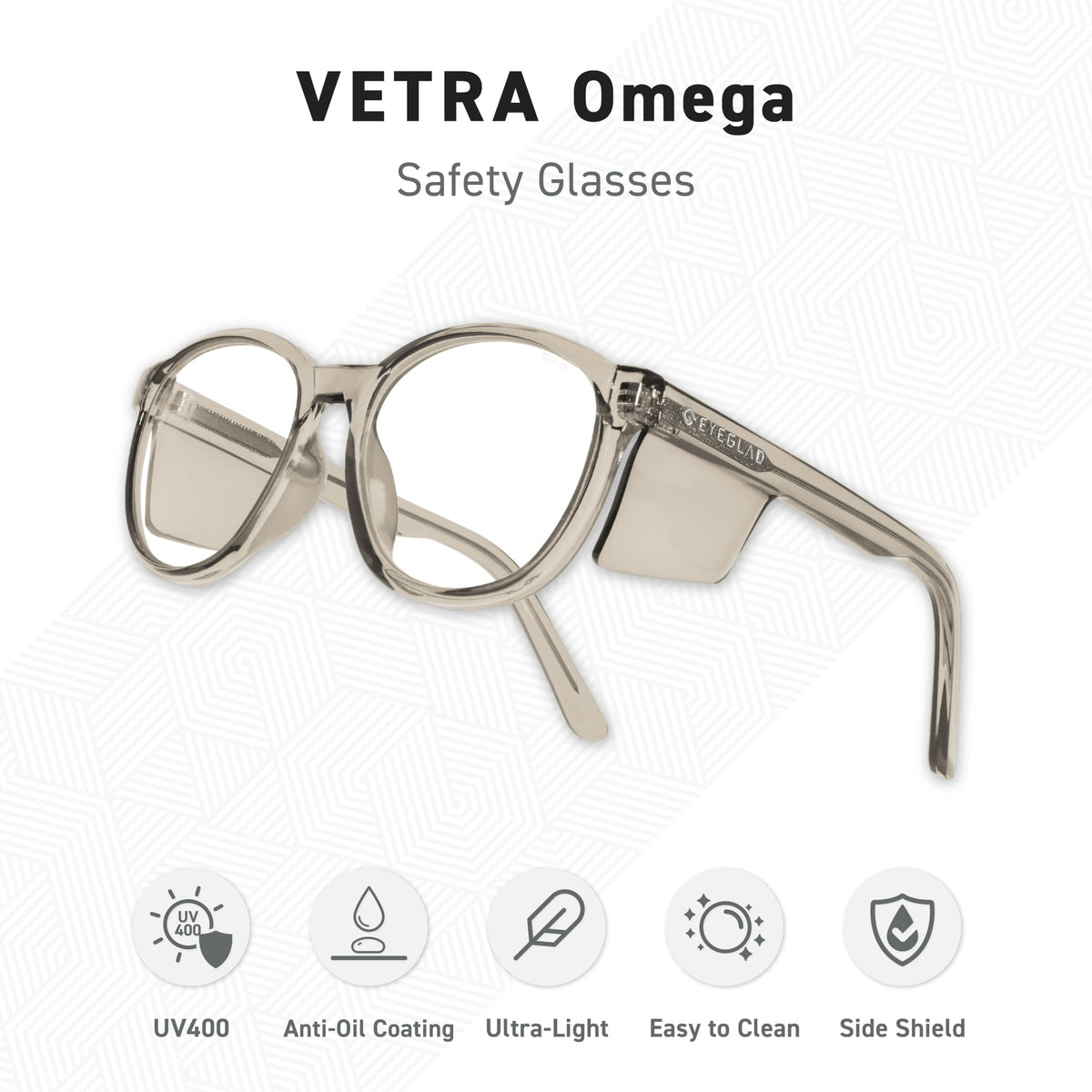 VETRA Omega Z87+ Safety Glasses Side Shield CP Frame (Cold Brew)