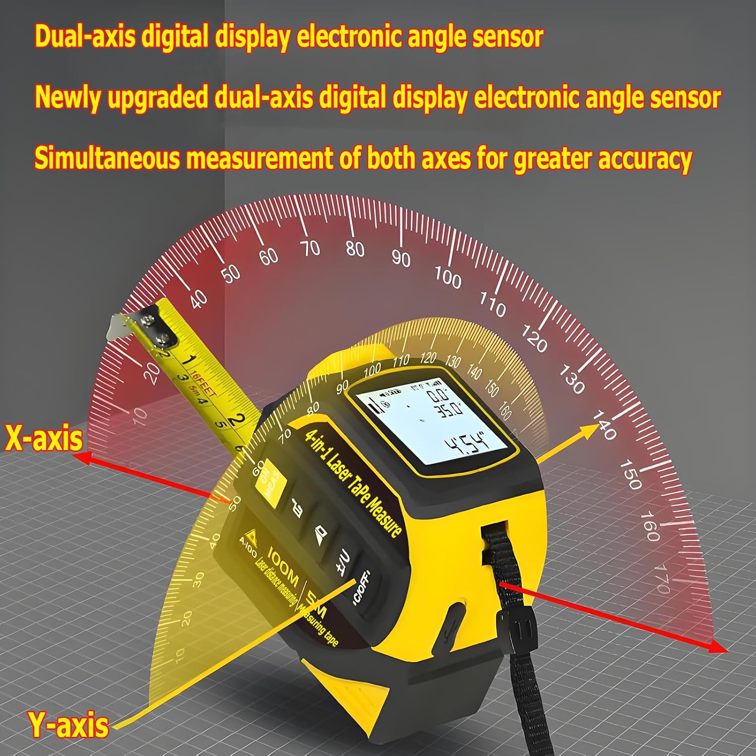 tape measure 4-in-1 laser Digital Measuring Tape & 60m/197ft Laser Distance Meter & with 16ft/5m & Crosshair markings