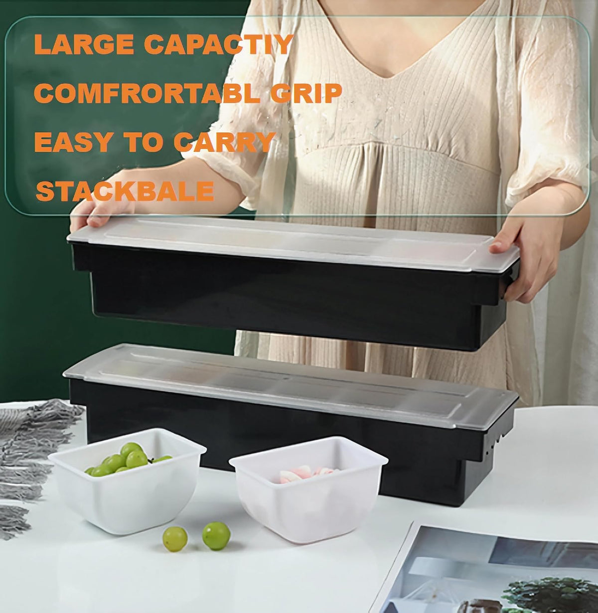 Ice Chilled Condiment Caddy Serving Container with Lid,5 Compartments