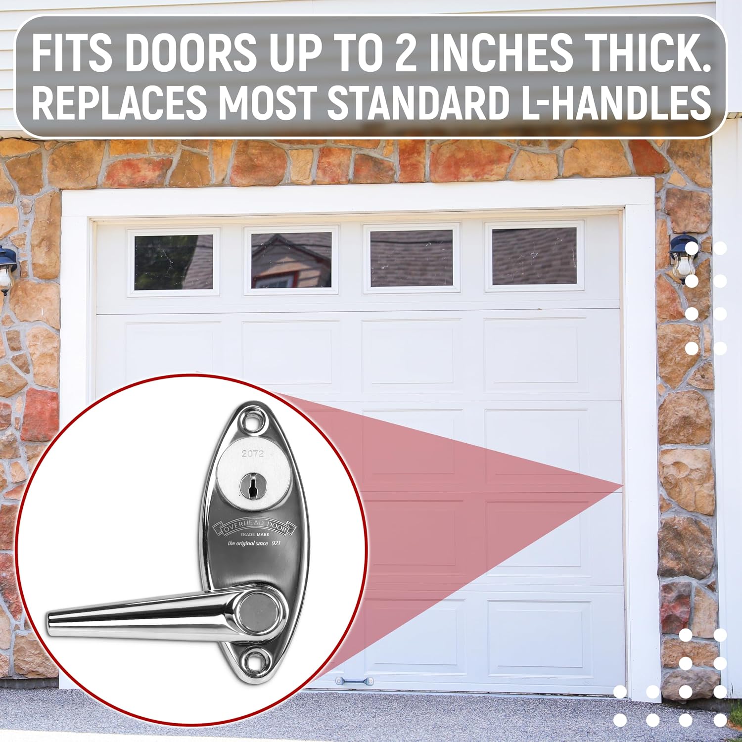 Garage Door Lock Kit, Keyed L-Handle with Inside Slide Lock Latch Mechanism, Complete Replacement Set with 2 Keys