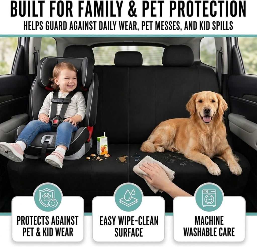 Full Set Cloth Car Seat Covers, Universal Fit Front and Split Bench Rear, Airbag Compatible, Washable for SUV, Sedan