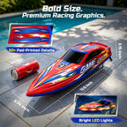 High Speed RC Boat for Kids, 25+KPH, Capsize Recovery, 30 Mins | 2x1300mAh Batteries, Remote Control Boat with LED