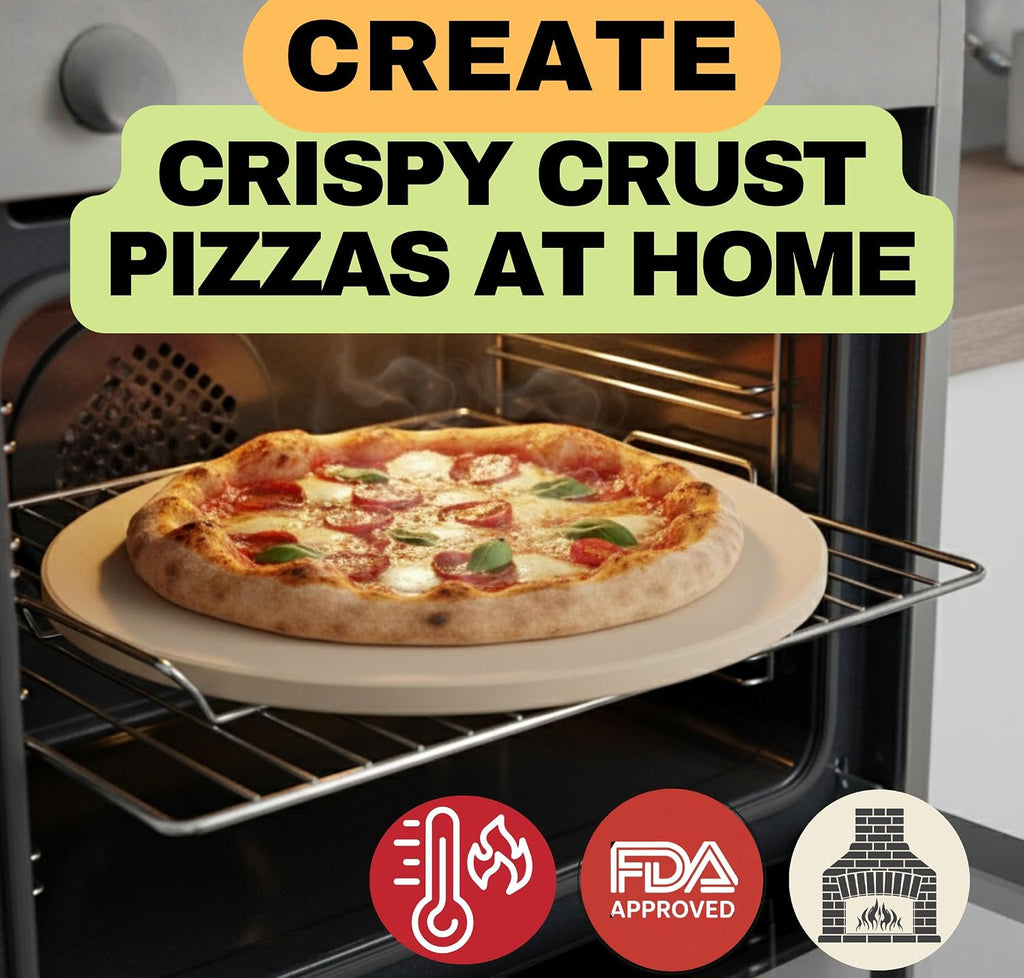 16 inch Baking Stone For Oven - Round Pizza Stone with Handles and Dough Tool - Baking Stone for Bread - Pizza Stones