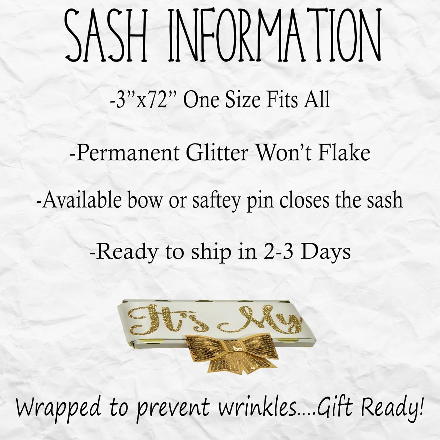 Personalized Pageant Your Text Here 3" Satin Sash Custom Glitter Lettering