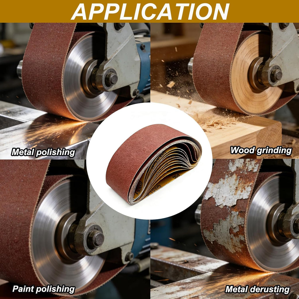 3x21 Inch Sanding Belts, 12-Pack, 80/120/150 Grit Mixed