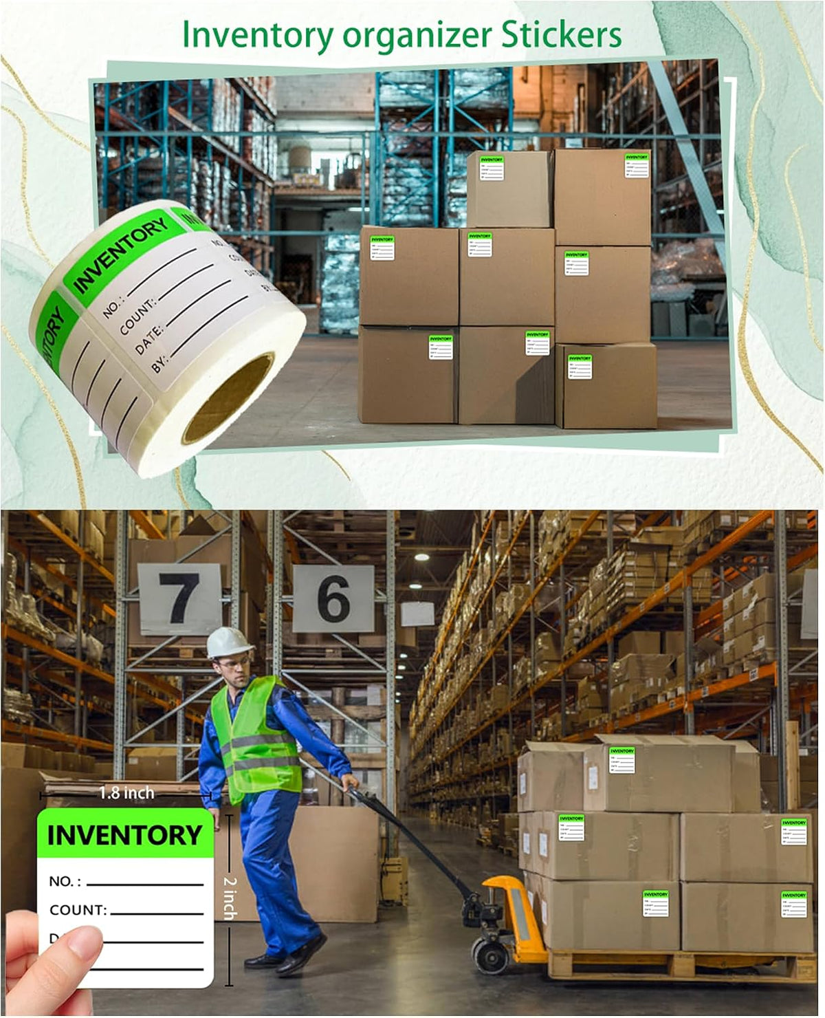 Inventory Label Inventory Organizer Stickers, Green,500 Pcs