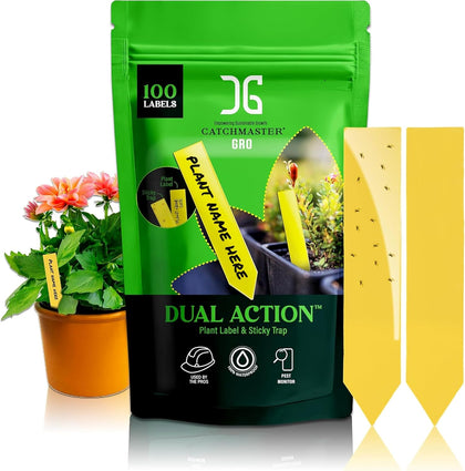 Dual Action Plant Labels 100 PK, Sticky Insect Trap Plant Stakes