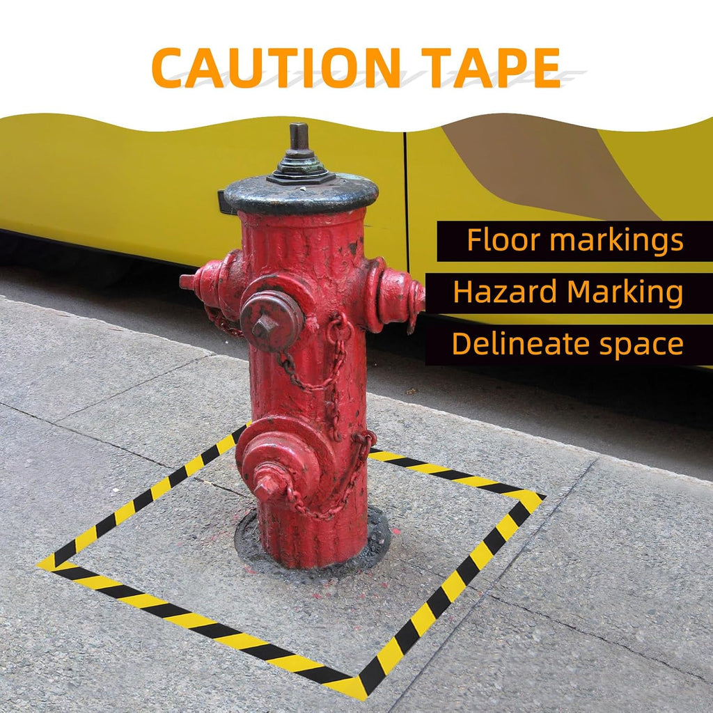 Hazard Warning Tape, Black & Yellow Safety Caution Tape - Strong Adhesive, No Residue, Flexible Hazard Tape for
