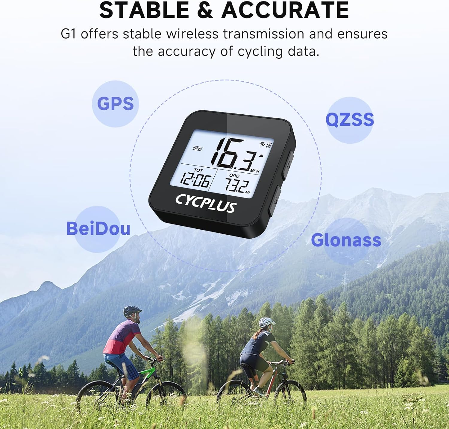 Wireless GPS Bike Computer G1, 70g, 2.0" Screen, IPX6, 1200mAh | Pocket-Size, Bicycle Speedometer Odometer with