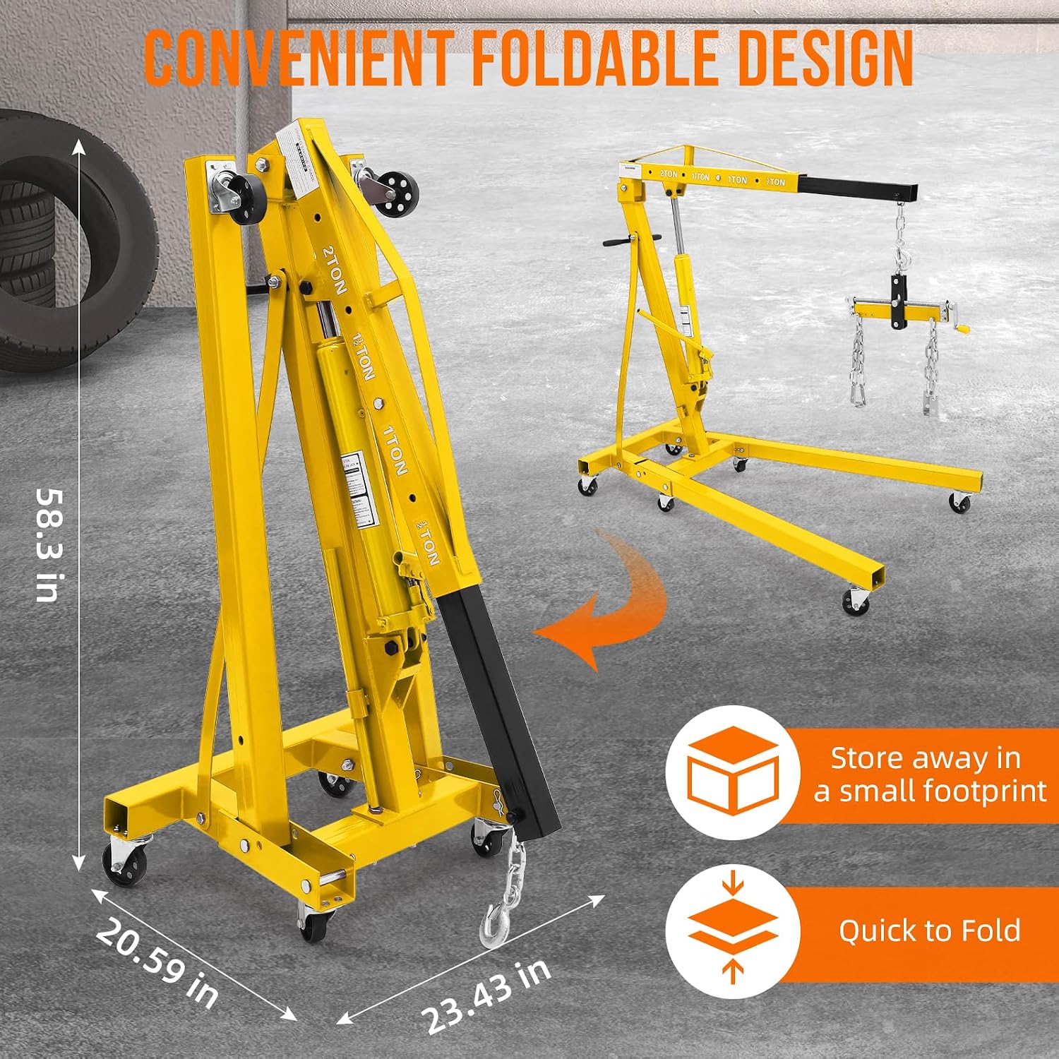 2 Ton Engine Hoist with Lever, Hydraulic Cherry Picker Engine Crane