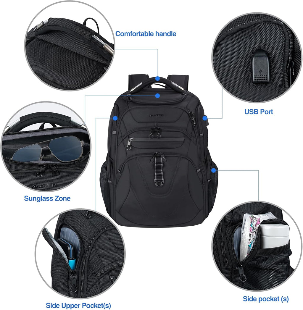 TSA Friendly Travel Laptop Backpack 18.4 inch XXXL Gaming Backpack Water-Repellent College Daypack Business Backpack