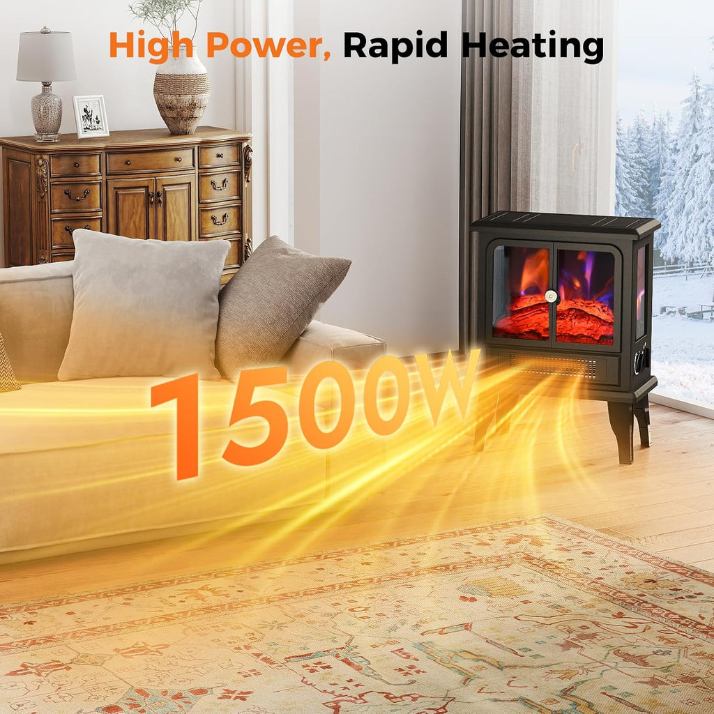 Electric Fireplace Stove Heater - Fireplace Heaters for Indoor Use with Realistic Flame Effect, Freestanding Electric