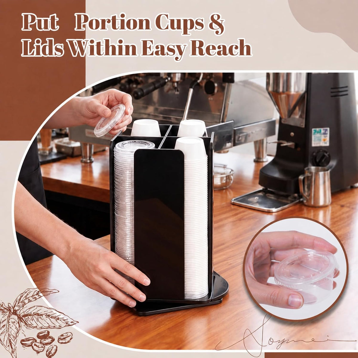 Acrylic Rotating Portion Cup and Lid Organizer, Solid, Black