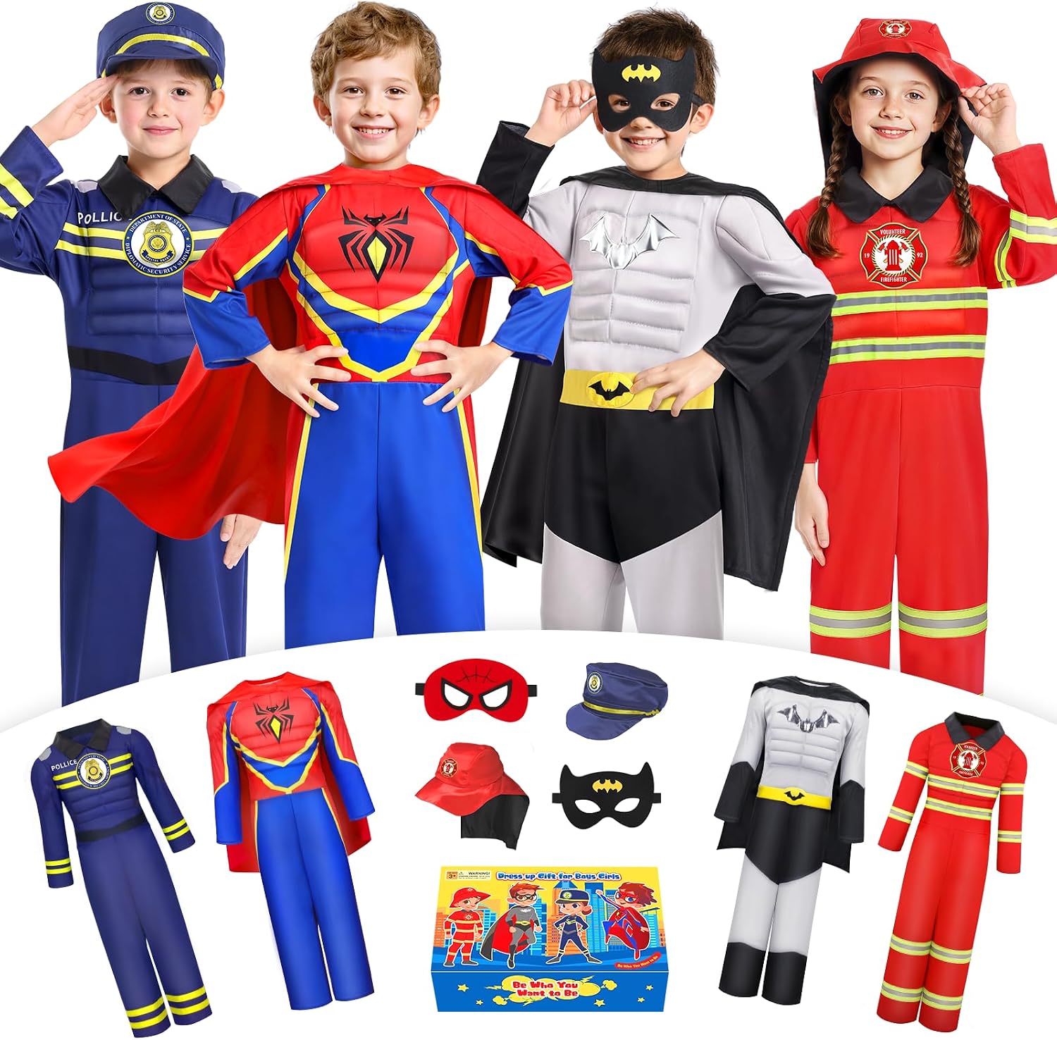 Costumes for Kids Boys Dress up Clothes for Role Play, Boys Muscle Chest | Dress up Costumes with Policeman, Fireman